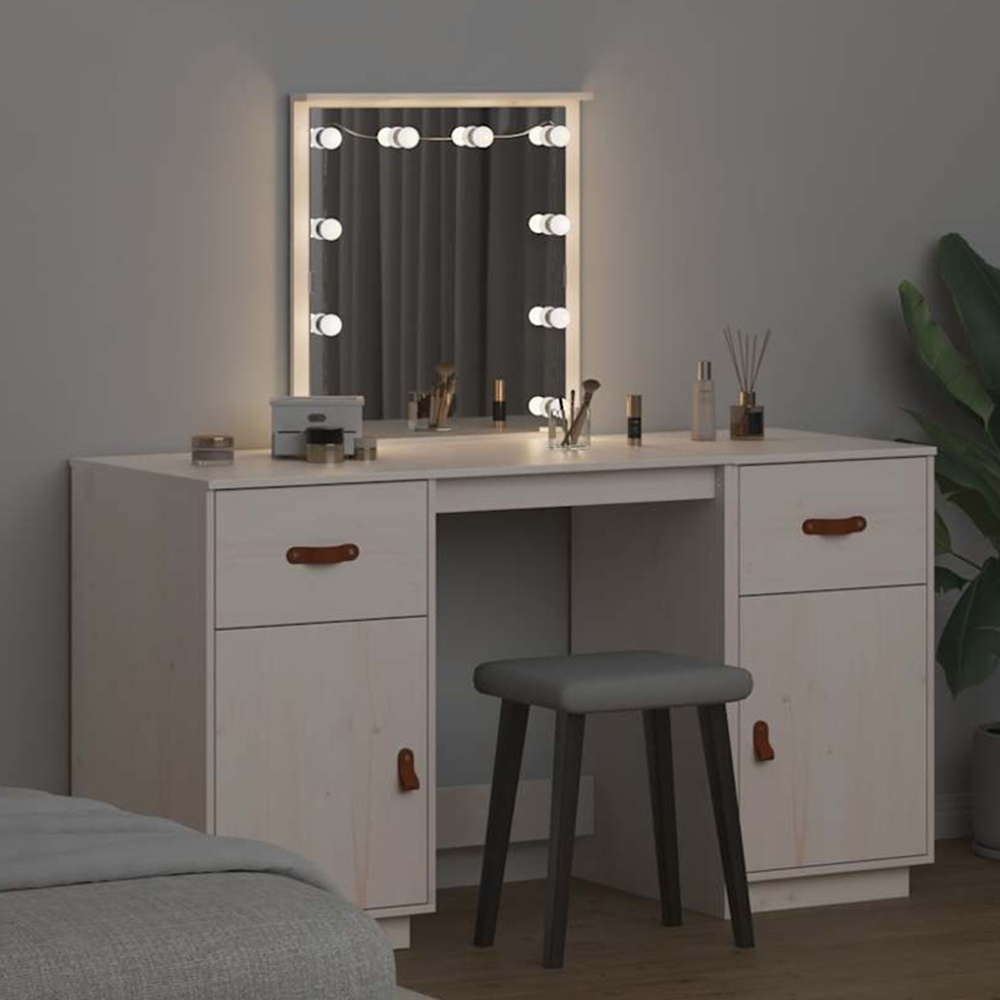 vidaXL 2 Door 2 Drawer White Dressing Table Set with LED Mirror Image 1