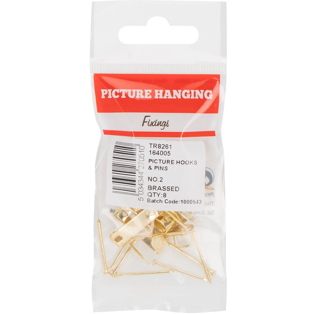 Hiatt Brassed Picture Hook and Pin 8 Pack Image 1