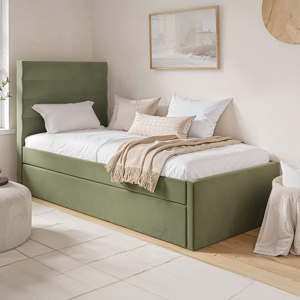Flair Ari Single Olive Green Bed with Trundle Image 1