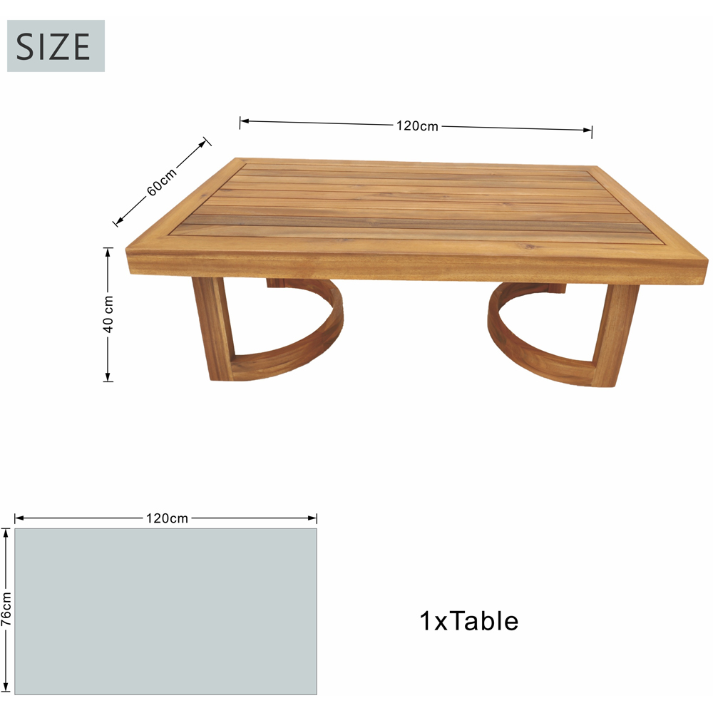 Direct Wicker Teak Finish Curved Design Acacia Wood Outdoor Coffee Table Image 4