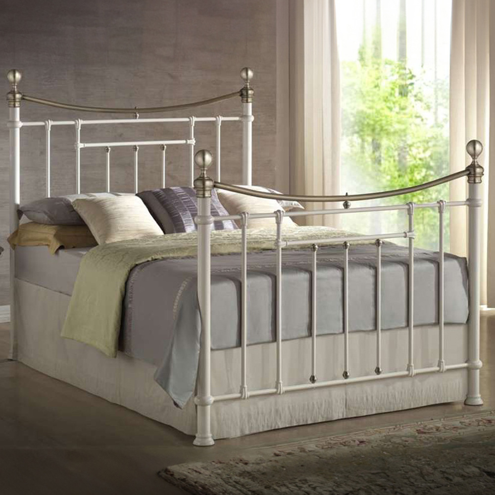 Bronte Double Cream and Antique Brass Metal Bed Frame Image 1