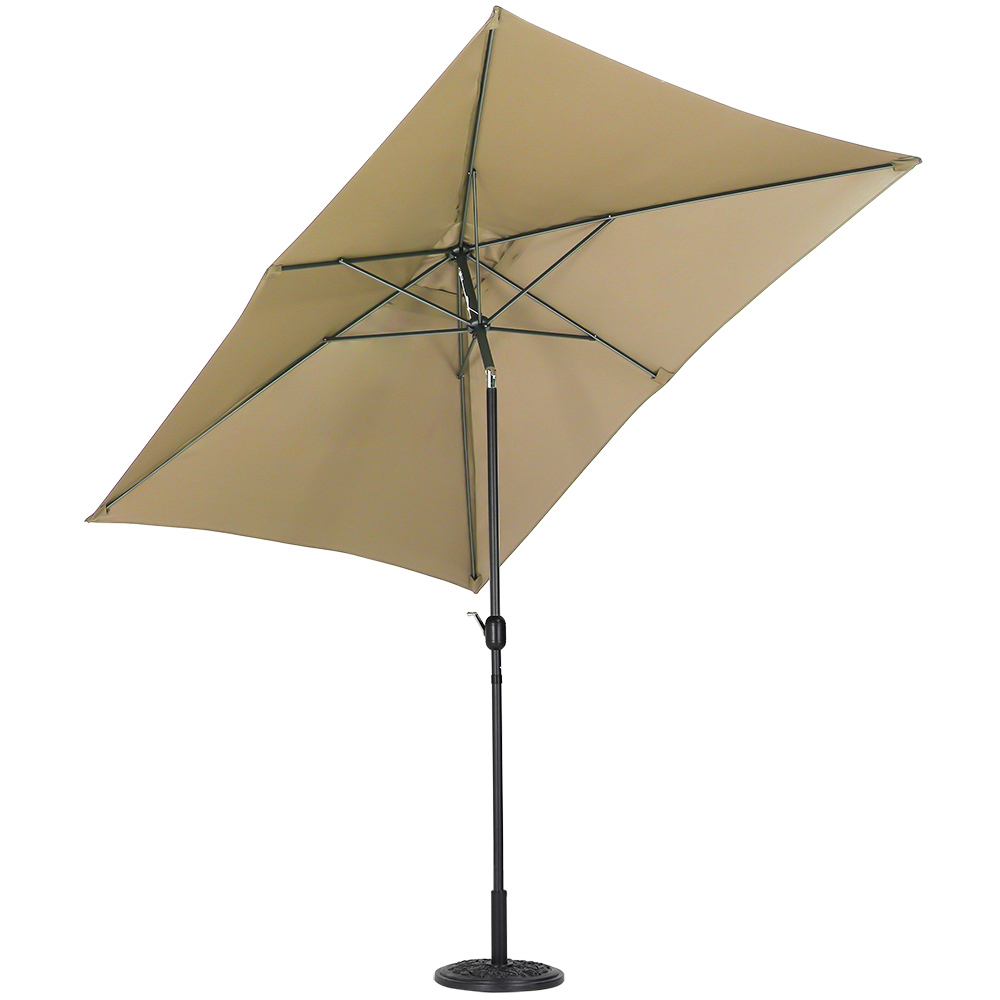 Living and Home Beige Square Crank Tilt Parasol with Floral Round Base 3m Image 1