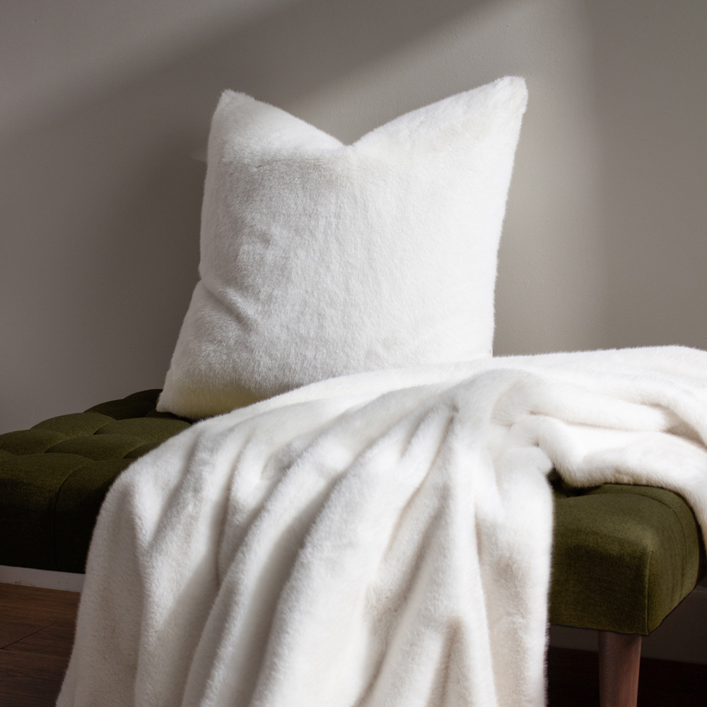 Paoletti Stanza White Faux Fur Cushion Image 6