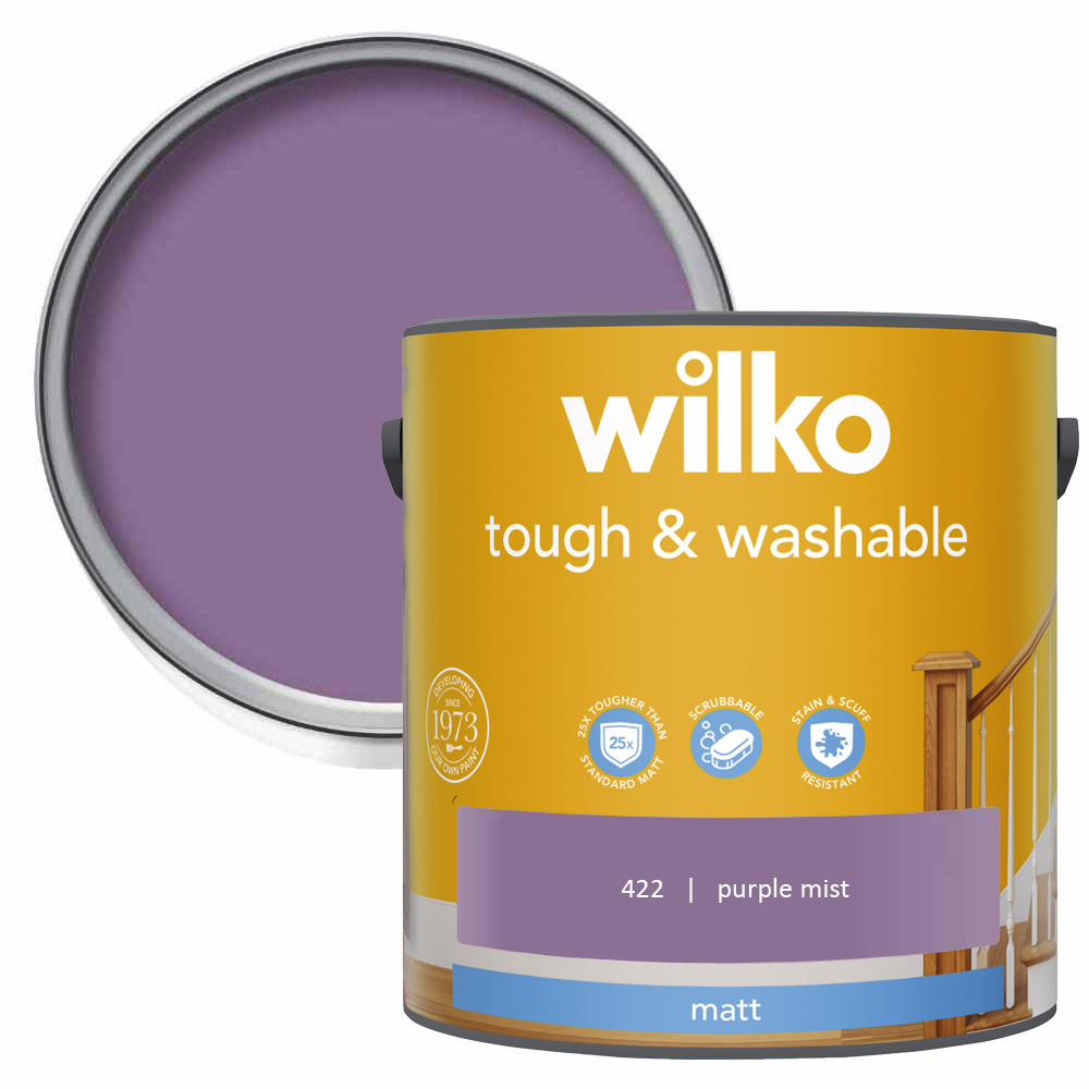 Wilko Tough & Washable Purple Mist Emulsion Paint 2.5L Image 1