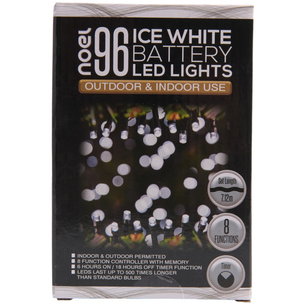 noel 96 Ice White LED Battery Operated Outdoor Lights Image 1
