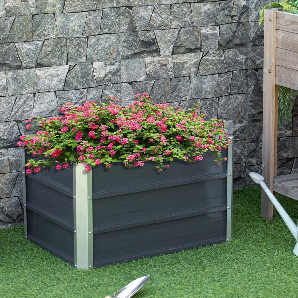 Outsunny Grey Steel Raised Garden Bed Planter with Gloves 40 x 47 x 66cm Image 2