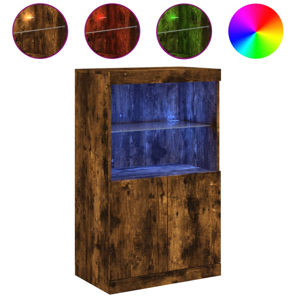 vidaXL 2 Door 2 Shelf Smoked Oak Sideboard with RGB LED Lights Image 2