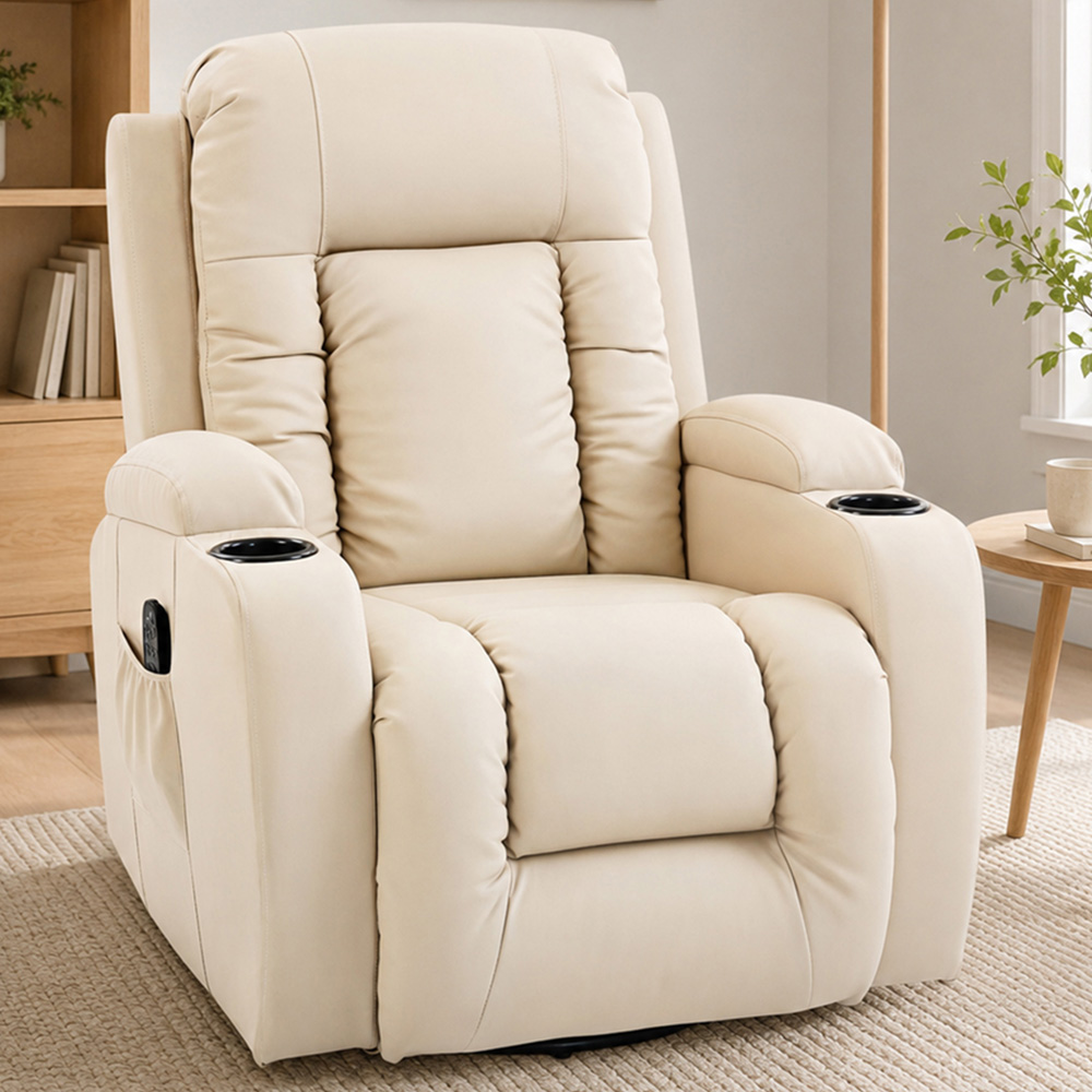 HOMCOM Cream Massage and Heat Recliner Chair with 8-Point Vibration Image 1