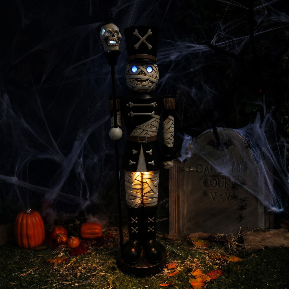 wilko Multicolour LED Halloween Mummy Nutcracker with Skull Staff 4ft Image 4