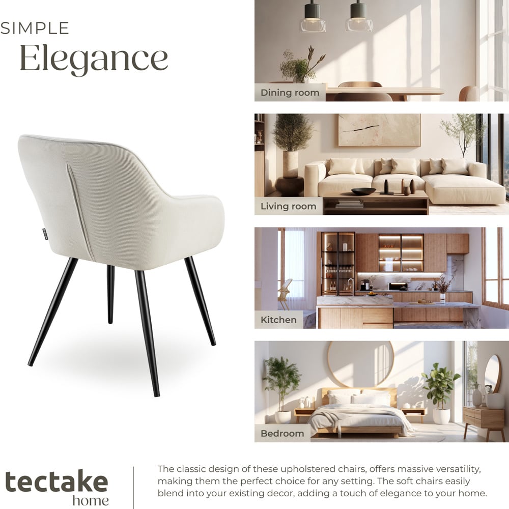 tectake Marilyn Set of 4 Cream and Black Corduroy Padded Dining Chair Image 7