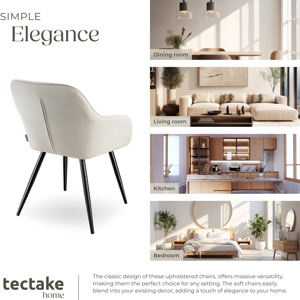 tectake Marilyn Set of 6 Cream and Black Corduroy Padded Dining Chair Image 7