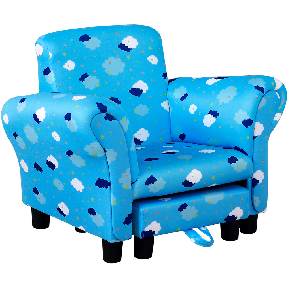 Portland Kids Single Seat Cloud and Star Design Blue Sofa with Footrest Image 2