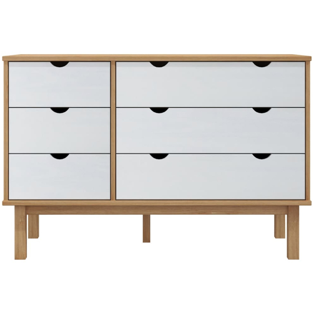 vidaXL Otta 6 Drawer Brown and White Solid Wood Pine Storage Cabinet Image 3