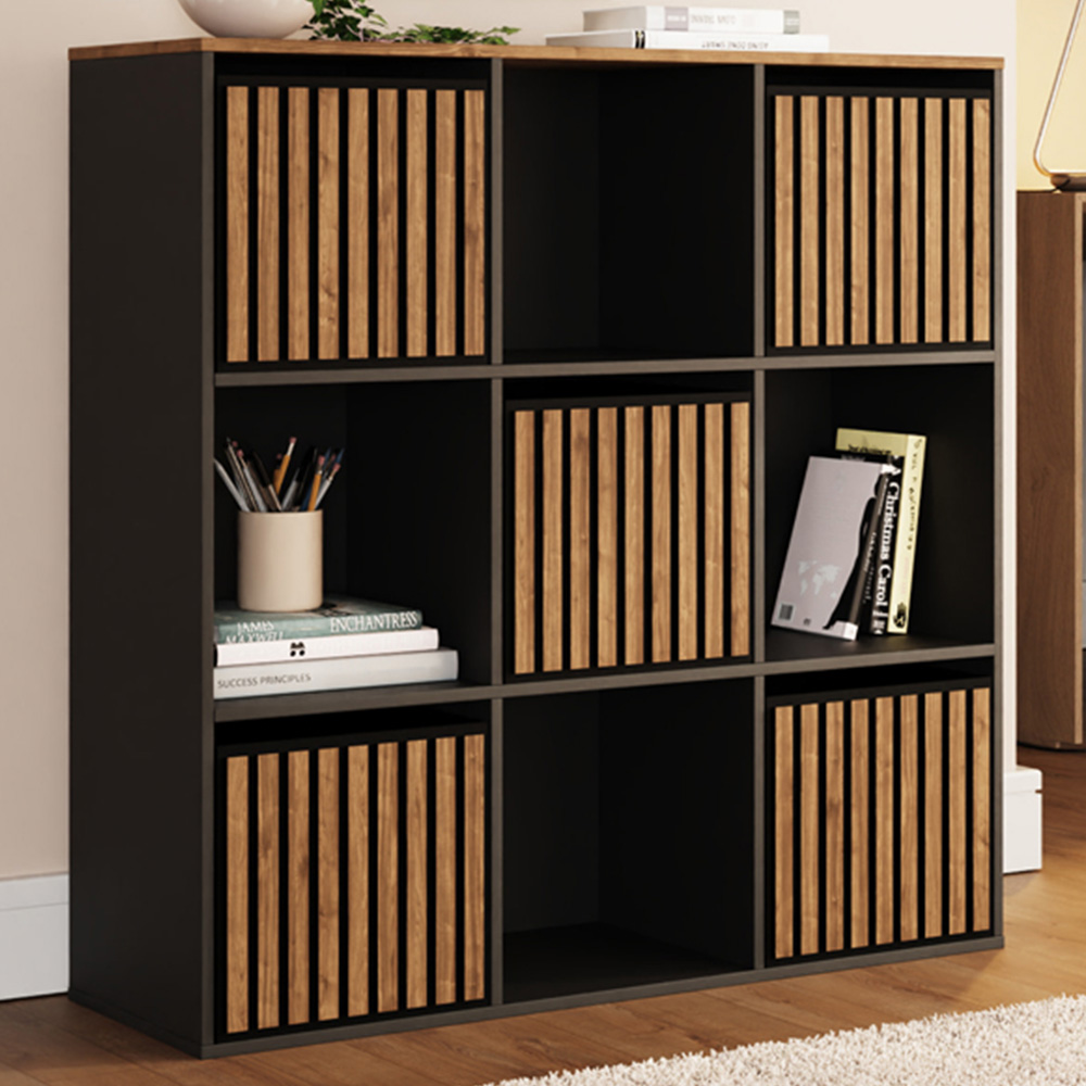 GFW Kube 5 Drawer 4 Shelf Black and Walnut Storage Unit Image 1