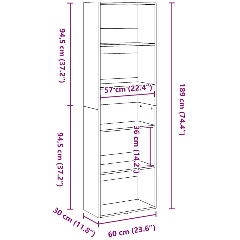 vidaXL 5 Shelf Sonoma Oak Bookcase Image 9