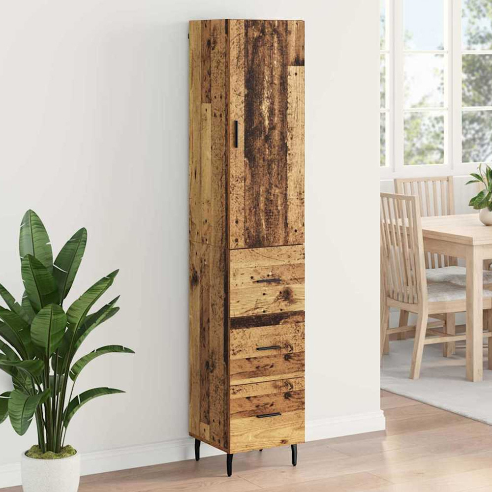 vidaXL Single Door 3 Drawer Old Wood Slim Sideboard with Metal Legs Image 1