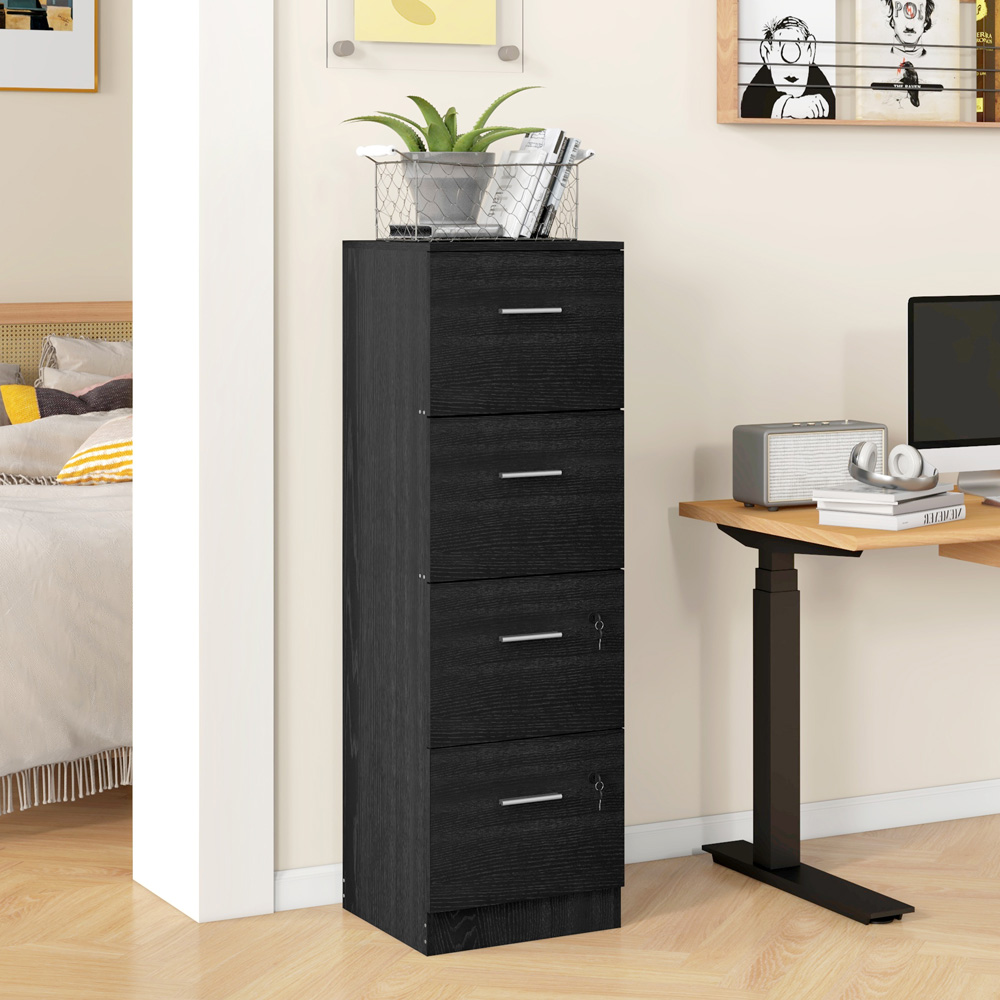 HOMCOM 4 Drawer Black Wood Effect Locking File Cabinet Image 5