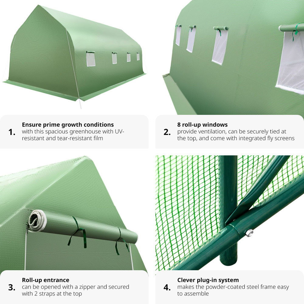tectake 9.8 x 19.6ft Polytunnel Greenhouse with Windows Image 5