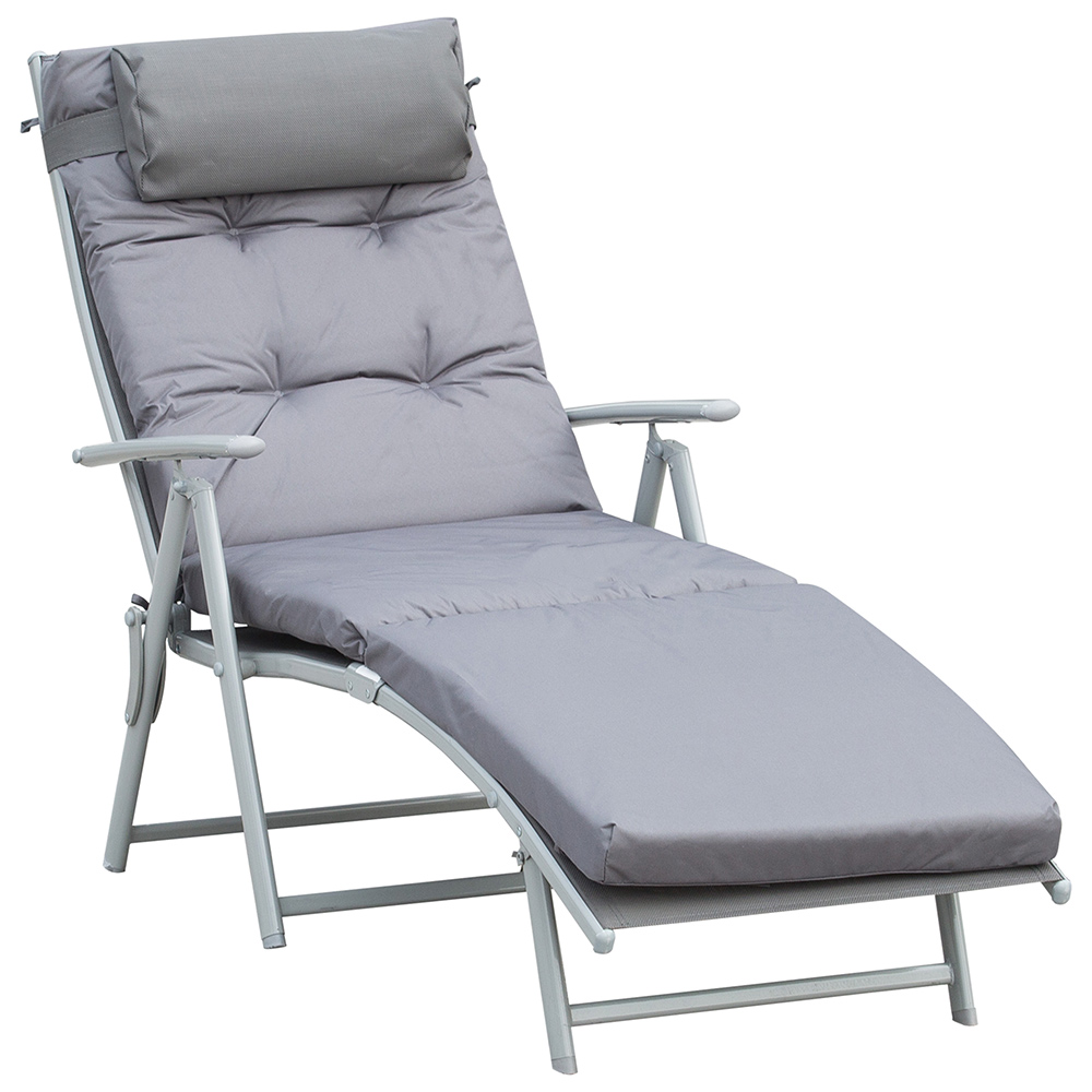 Outsunny Grey Padded Sun Lounger Image 2