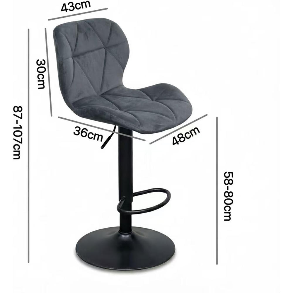 Alivio Dark Grey Velvet Height Adjustable Swivel Bar Stool Set of 2 Image 6