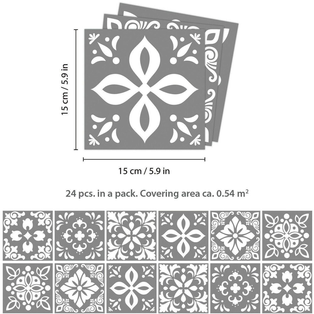 Walplus Bans Dark Grey Cement Spanish Tile Sticker 24 Pack Image 6