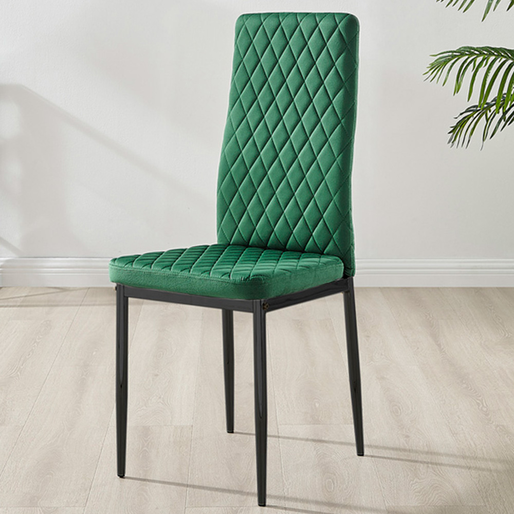 Furniturebox Valera Set of 4 Green and Black Velvet Dining Chair Image 1