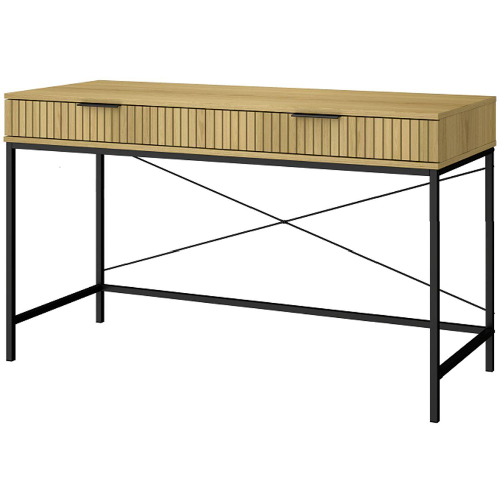 Home Source Wisbech 2 Drawer Oak Effect and Black Desk Image 2