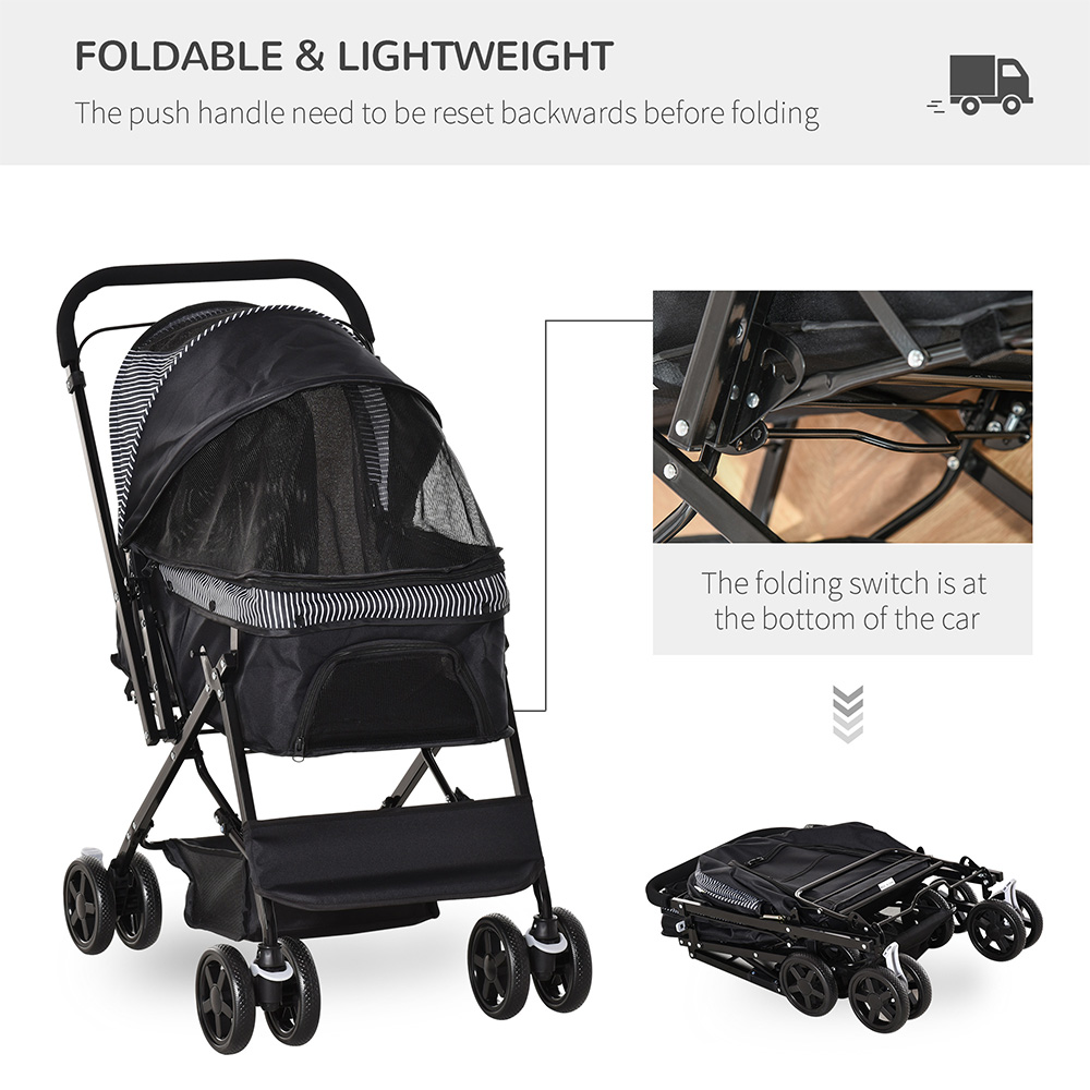 PawHut Black Foldable Pet Stroller with Reversible Handle Image 5