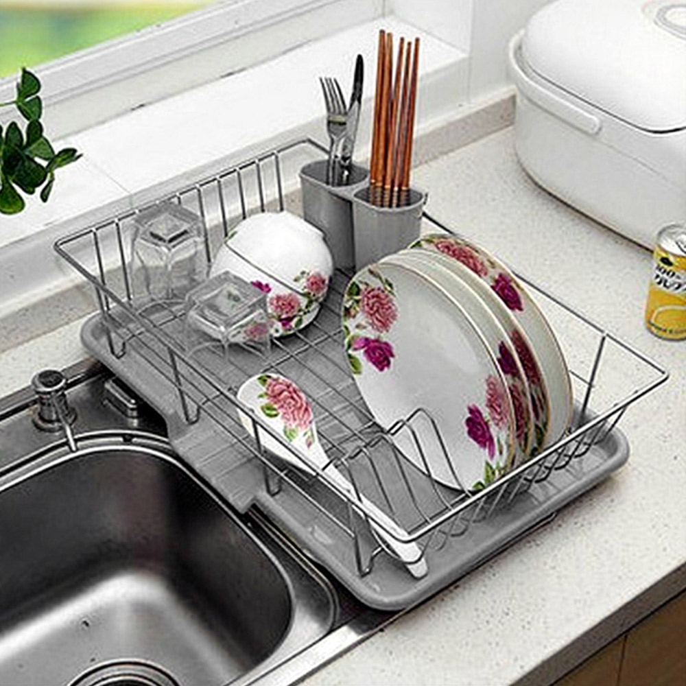 Living And Home WH0758 Silver Metal Dish Rack With Removable Tray Image 5