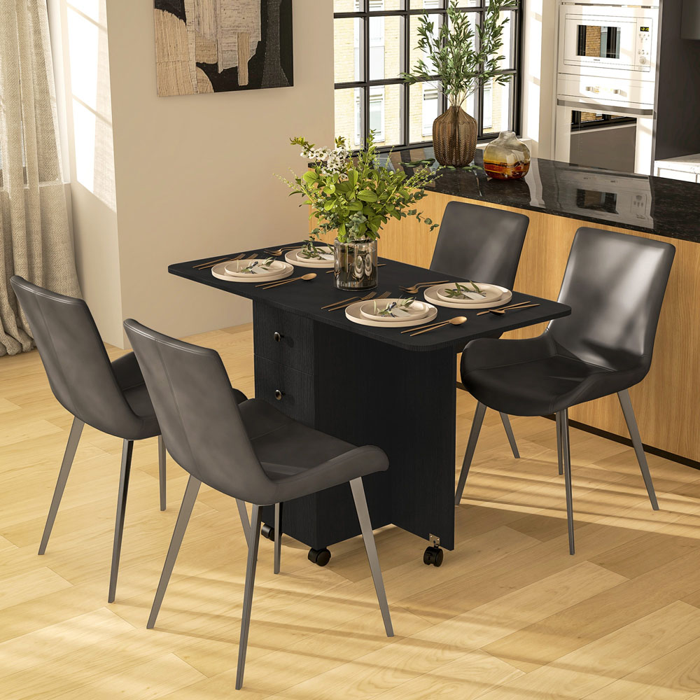 HOMCOM 6 Seater Distressed Black Drop Leaf Dining Table Image 5