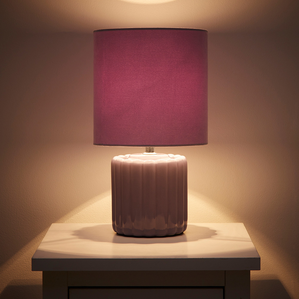 Kliving Zoe Lilac Velvet Shade Ceramic Table Lamp Image 3