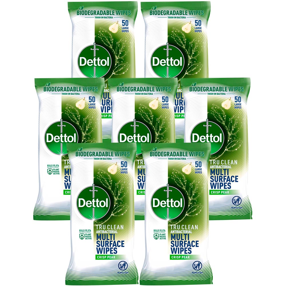 Dettol Tru Clean Antibacterial Crisp Pear Surface Wipes 50 Pack Case of 7 Image 1