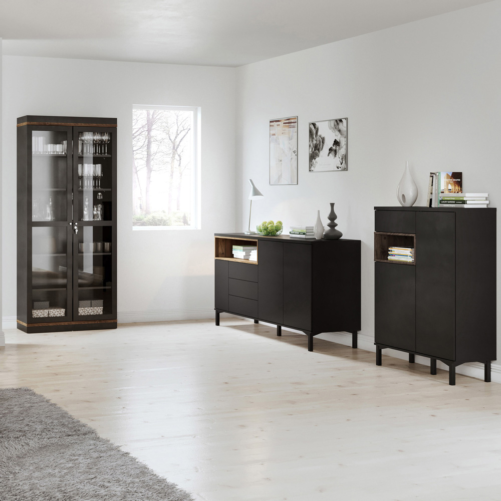 Florence Roomers 3 Door 3 Drawer Single Shelf Black and Walnut Sideboard Image 9