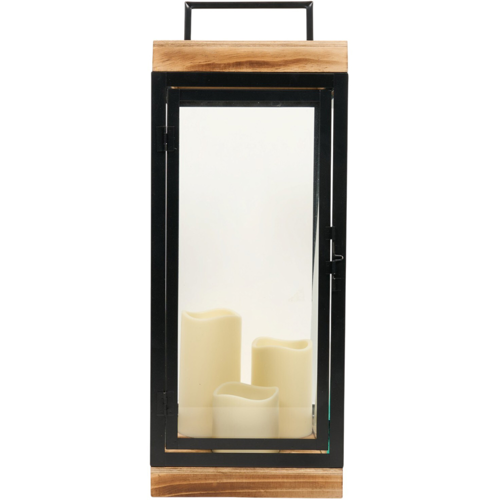 Black Wood Triple LED Candle Lantern Image 2