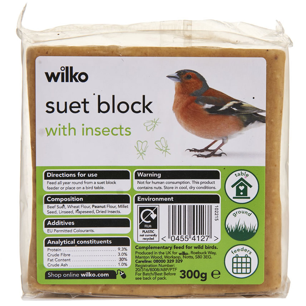 Wilko Wild Bird Suet Block with Insects 300g Image