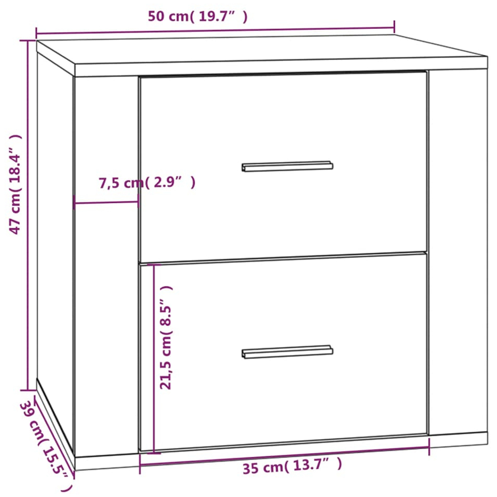 vidaXL 2 Drawer Brown Oak Bedside Table Image 9