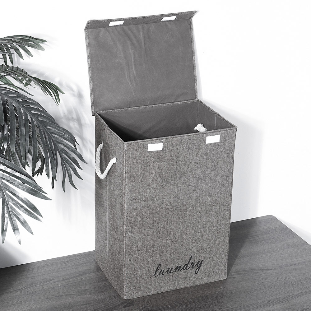 Living and Home Foldable Home Laundry Basket with Lid and Rope Handle 60cm Image 5