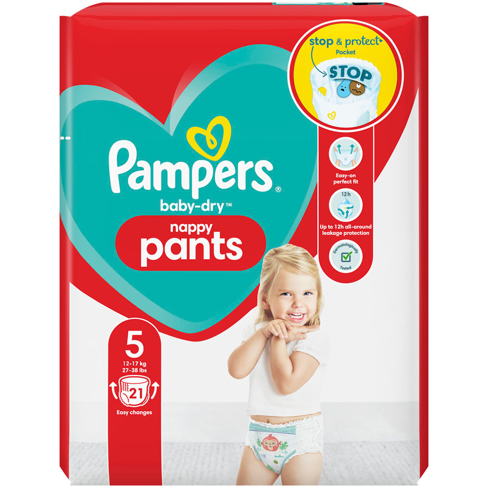 Pampers Baby Dry Nappy Pants Size 5 x 21 Pack Image 2