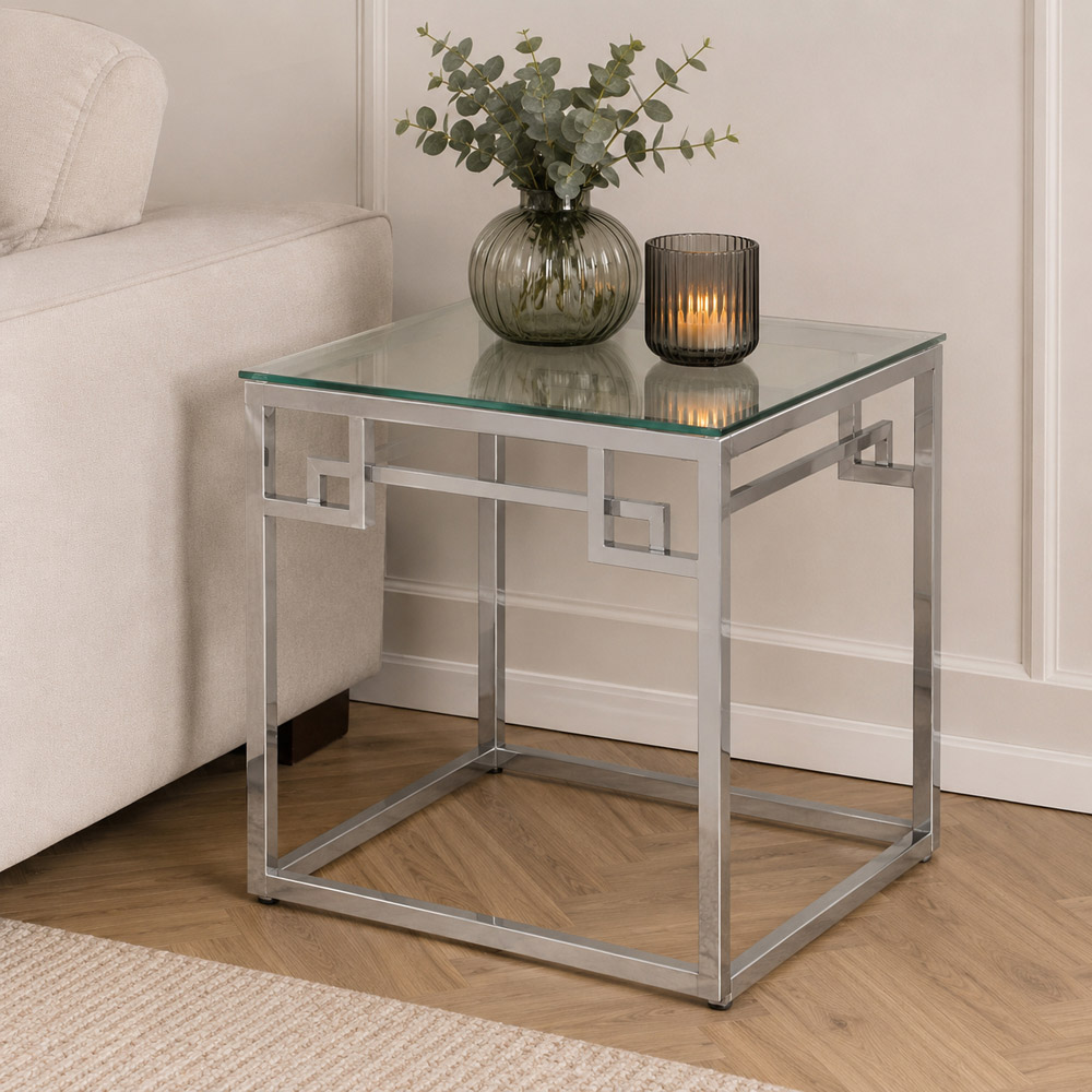 Premier Housewares Allure Silver Side Table with Tempered Glass Top Image 4