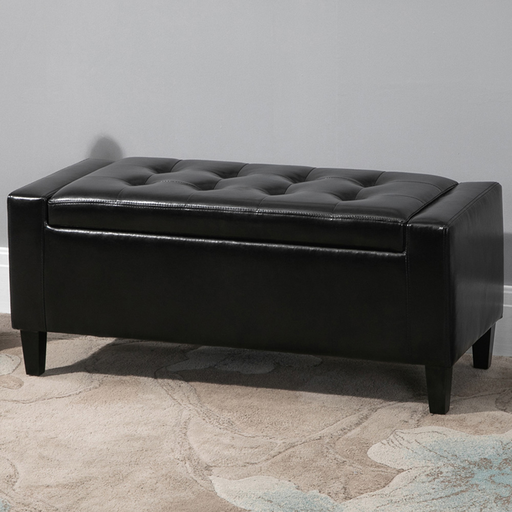 Portland Black PU Leather Ottoman Storage Bench Image 1