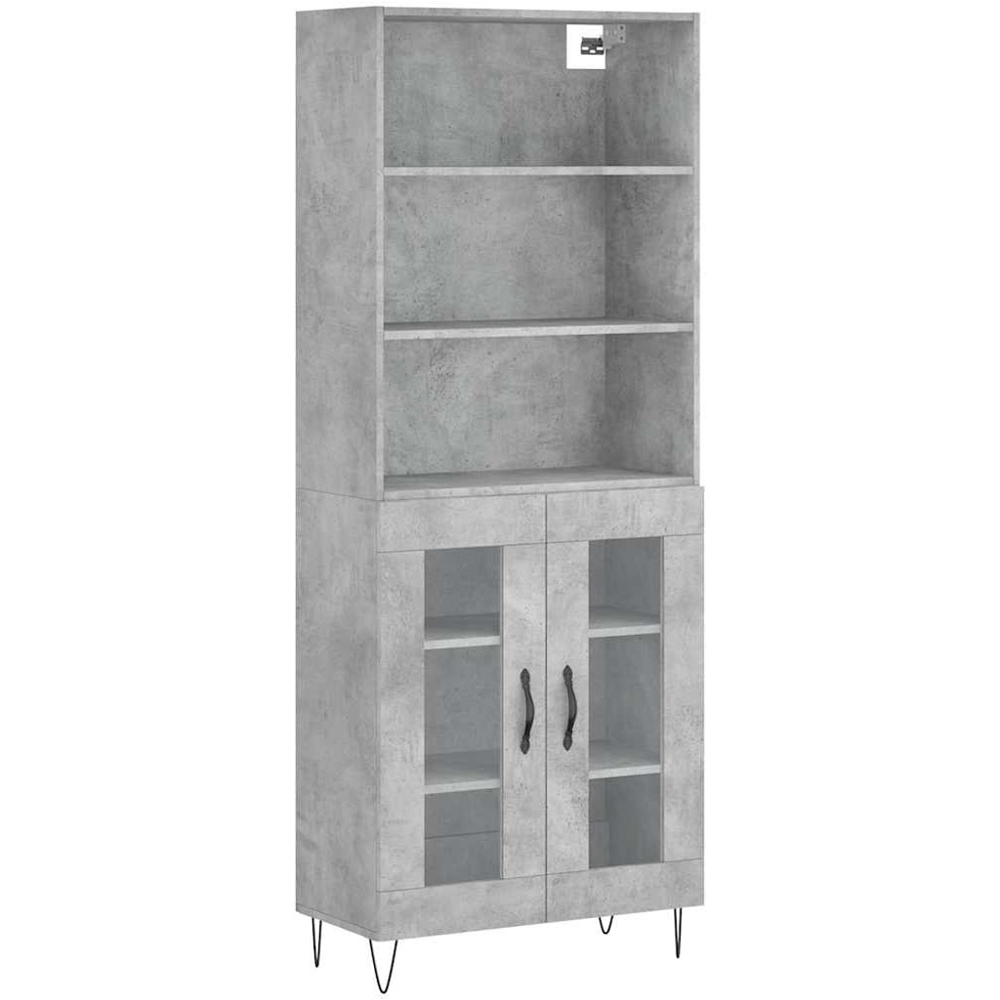 vidaXL 2 Glass Door 3 Shelf Concrete Grey Highboard Image 2