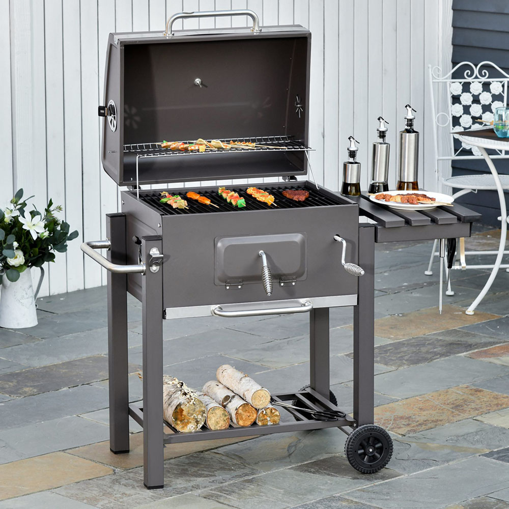 Outsunny Black Charcoal Grill BBQ Trolley with Wheels Image 2