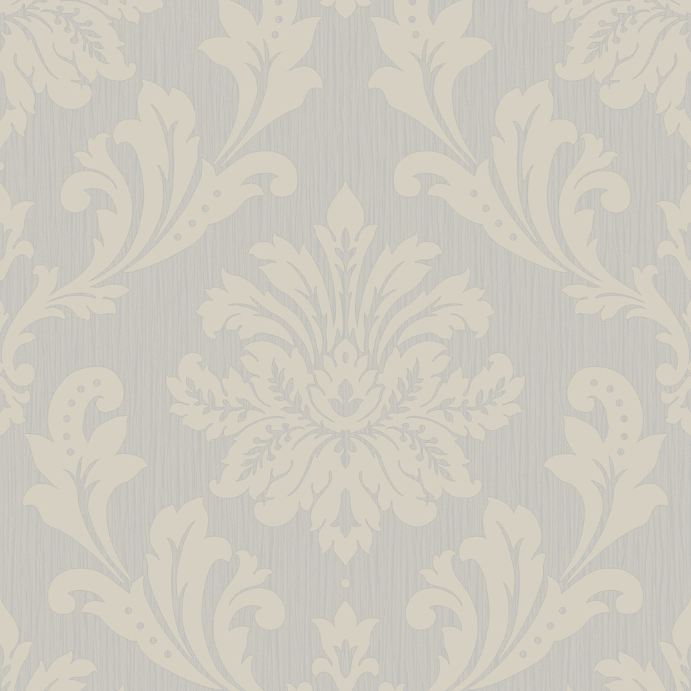 Grandeco Louisa Damask Metallic and Glitter Grey and Silver Textured Wallpaper Image 1