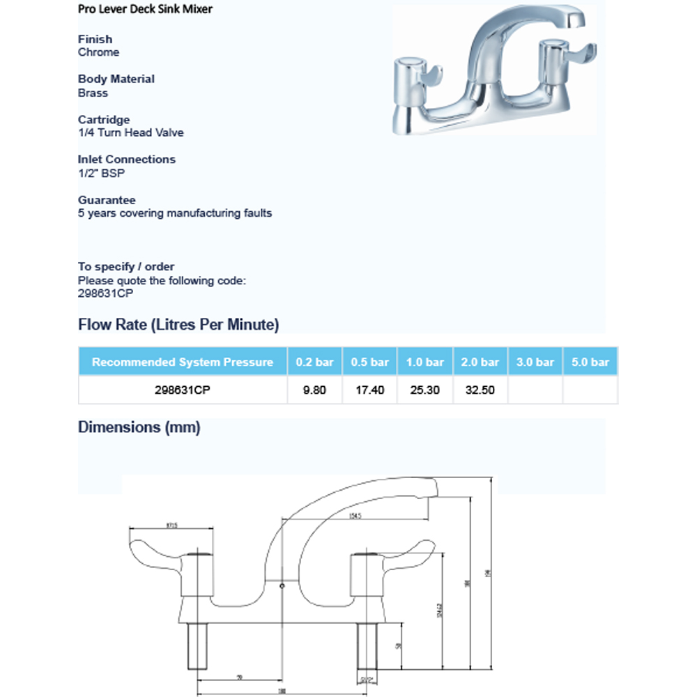 Pro Lever Deck Sink Mixer Image 2