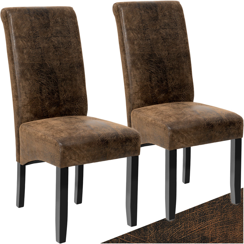 tectake Set of 2 Antique Brown Faux Leather High Backrest Dining Chair Image 2