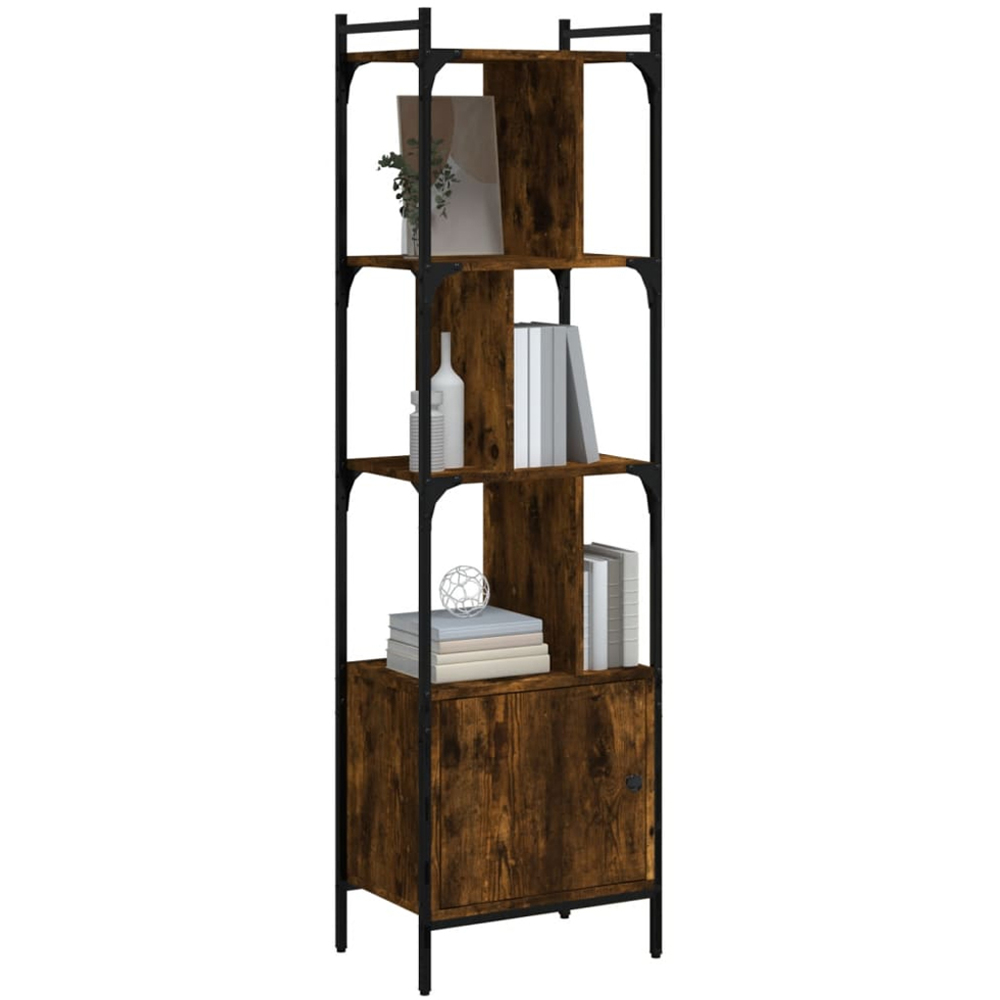 vidaXL Single Door 3 Shelf Smoked Oak Bookcase Image 3