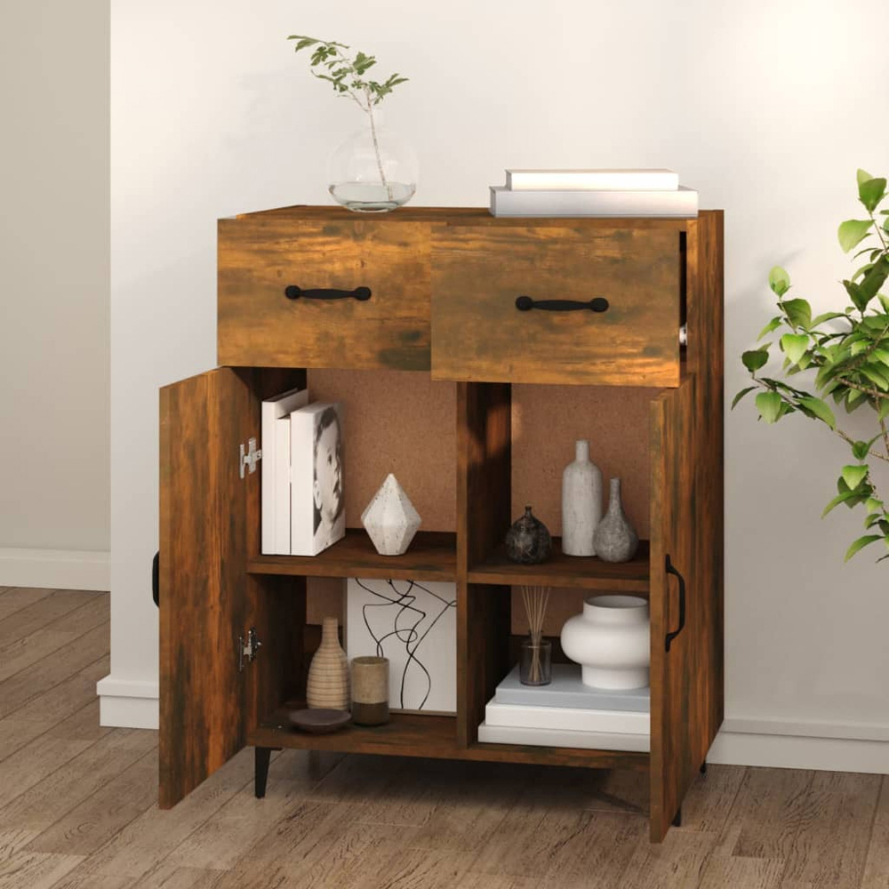 vidaXL 2 Door 2 Drawer Smoked Oak Sideboard Image 3