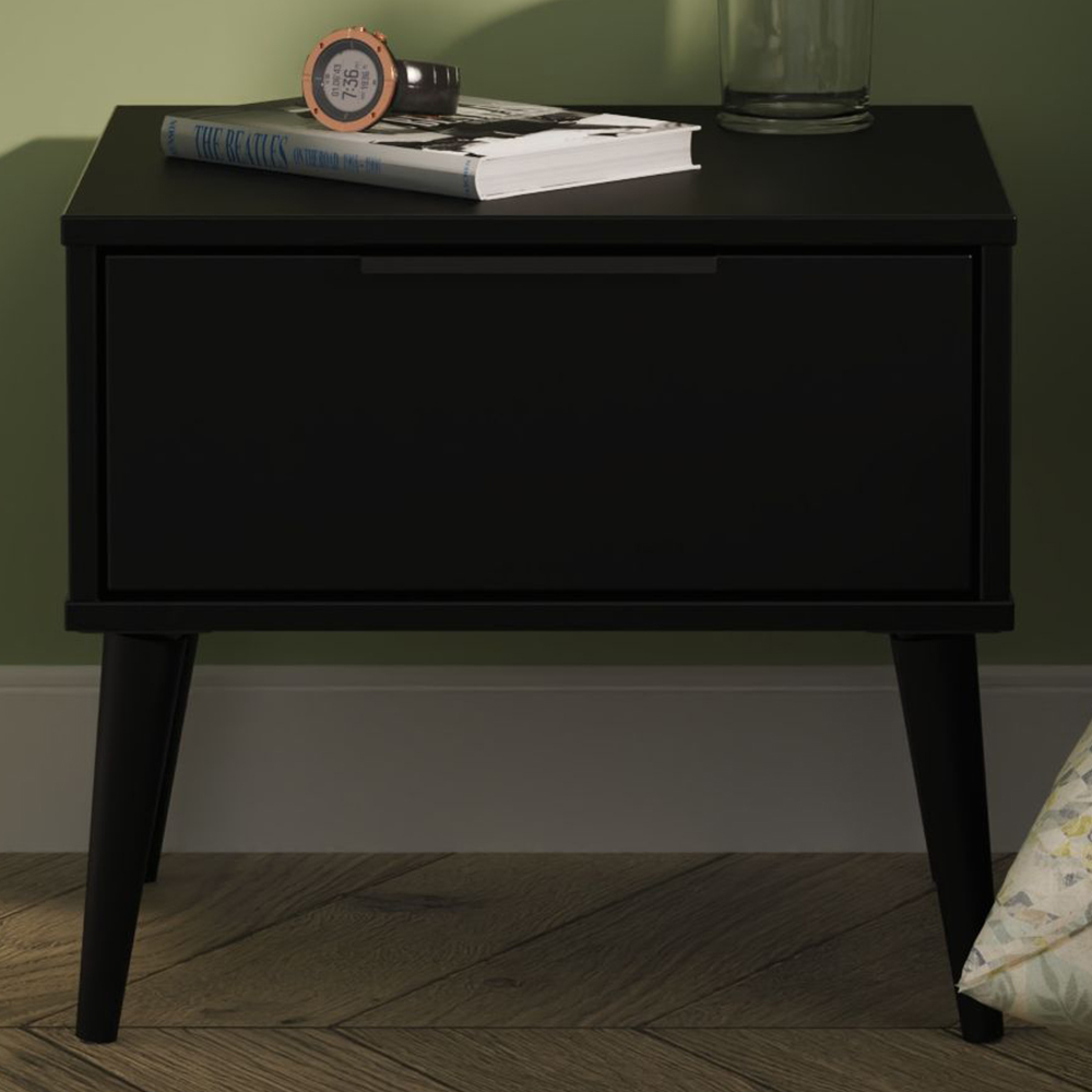 Crowndale Hong Kong Single Drawer Matt Black Side Table Ready Assembled Image 1