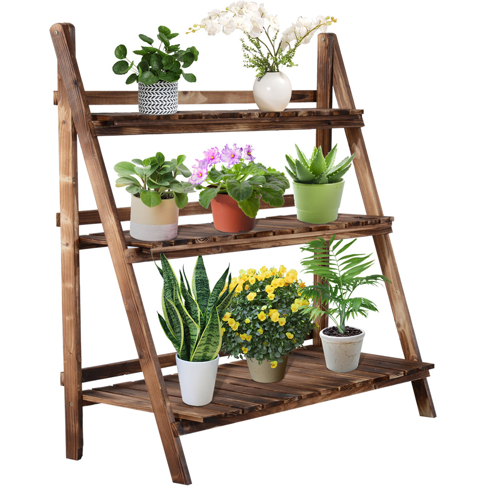 Outsunny 3 Tier Wood Flower Stand Image 1