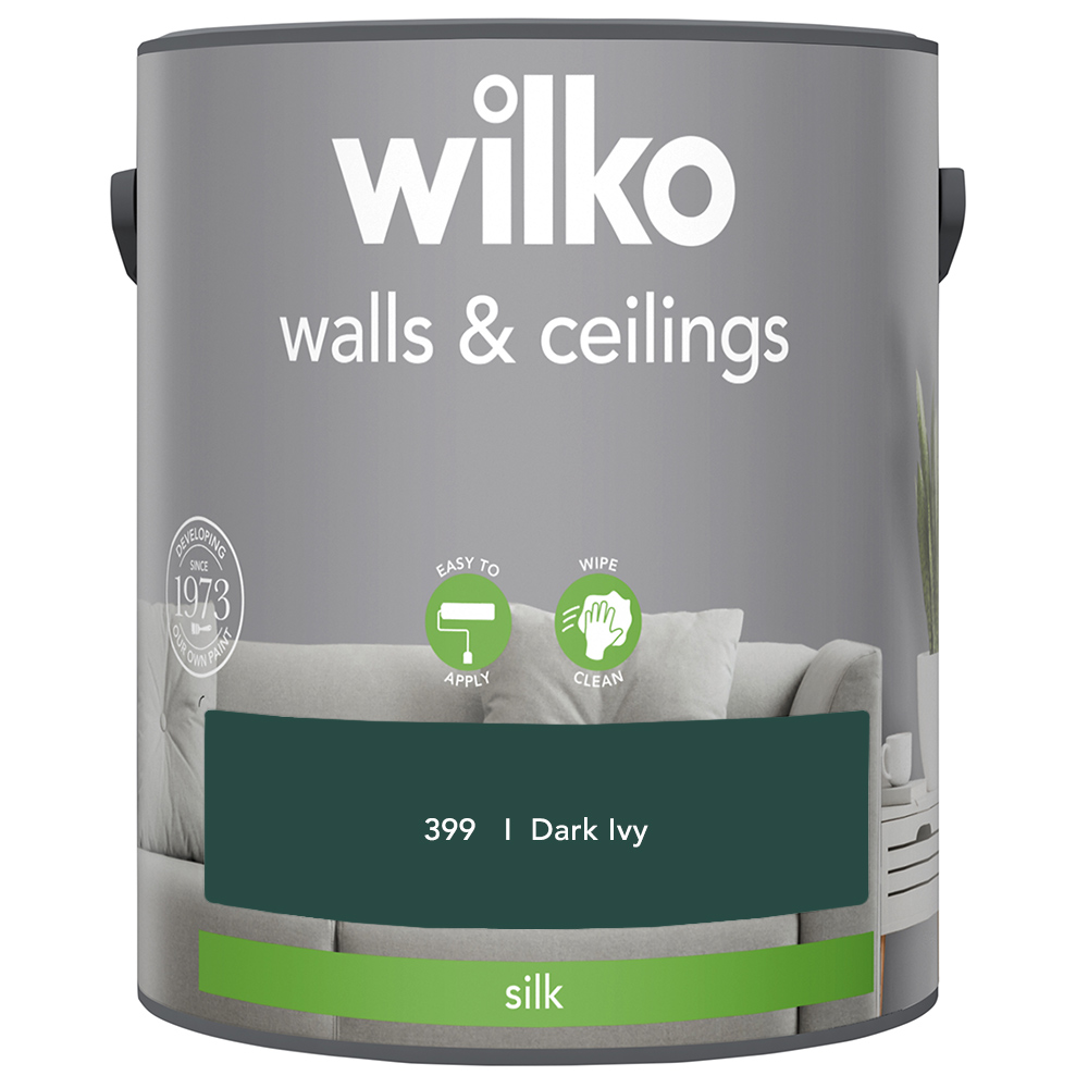 Wilko Walls & Ceilings Dark Ivy Silk Emulsion Paint 5L Image 2